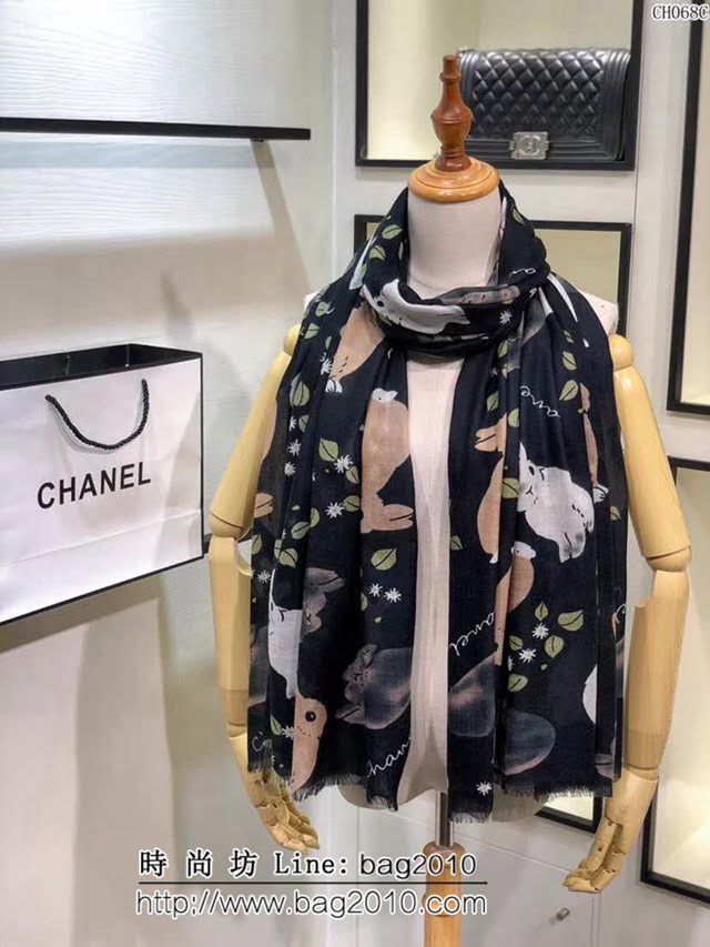 CHANEL香奈兒 2018最新限量款 網紅爆款C家限量兔兔羊絨圍巾 CH068 LLWJ6956